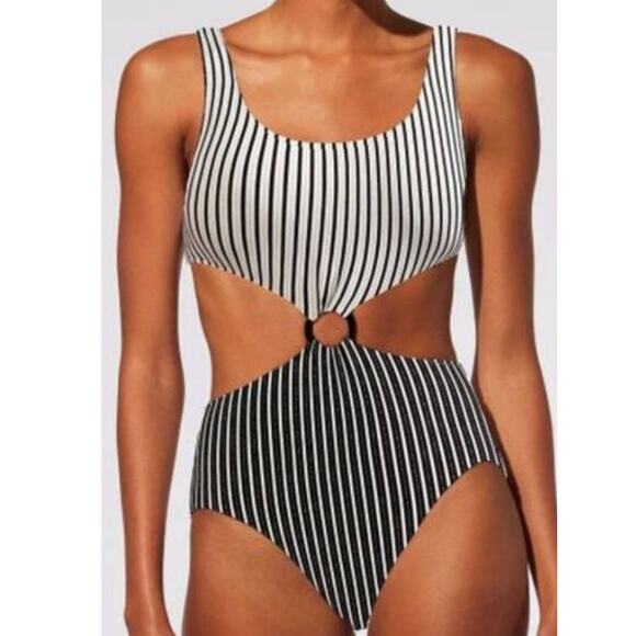 New Free People Solid & Striped The Bailey One-Piece Swimsuit $188 MEDIUM Black - Picture 4 of 9